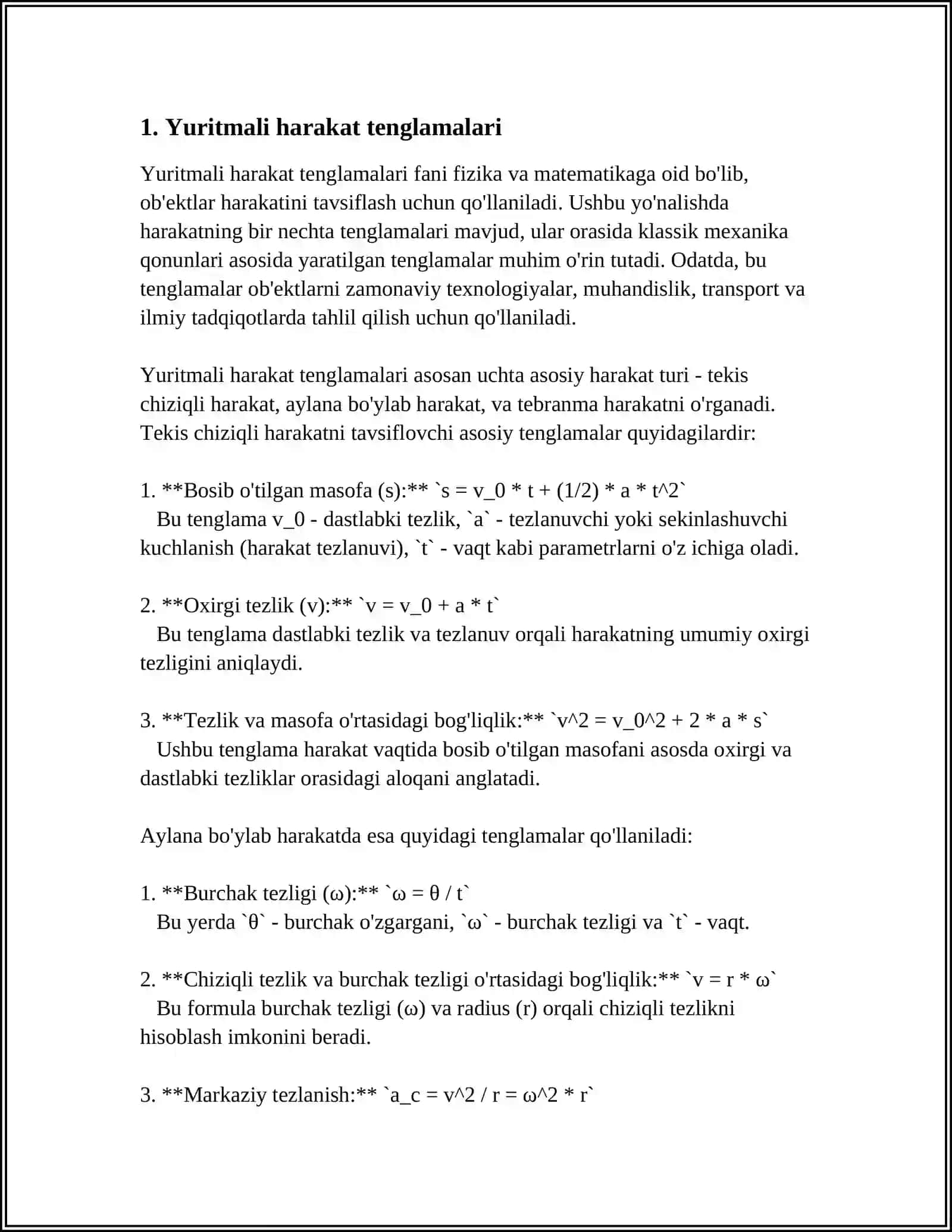 MUSTAQIL ISH - YURITMALARNING KINEMATIK HISOBI 3