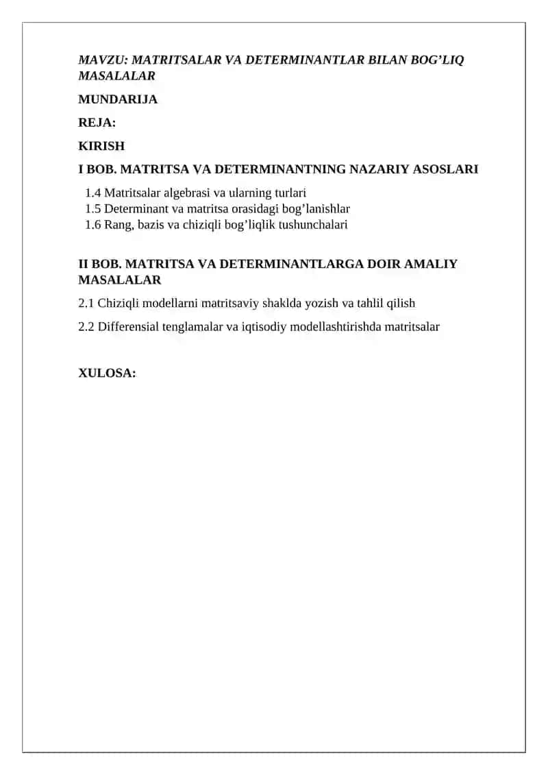 MATRITSALAR VA DETERMINANTLAR BILAN BOG’LIQ MASALALAR” 3
