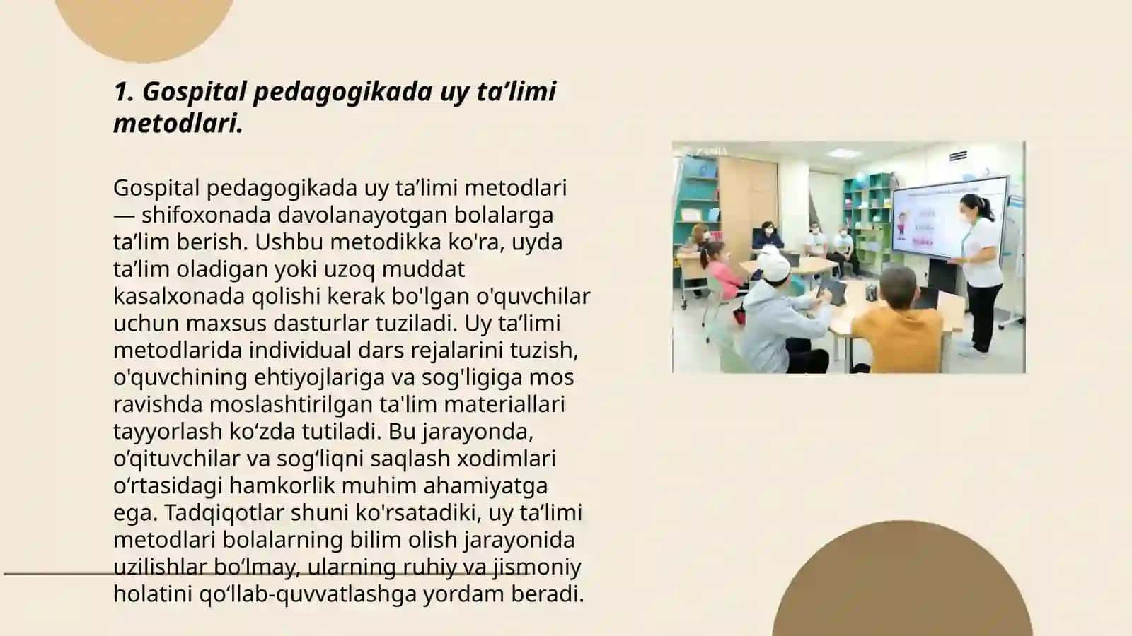 Gospital pedagogika fanining maxsus pedagogika boshqa yo‘nalishlari bilan bog‘liqligi (uy ta’limi, inklyuziv ta’lim, maxsus ta’lim, Mehrli maktab) 3