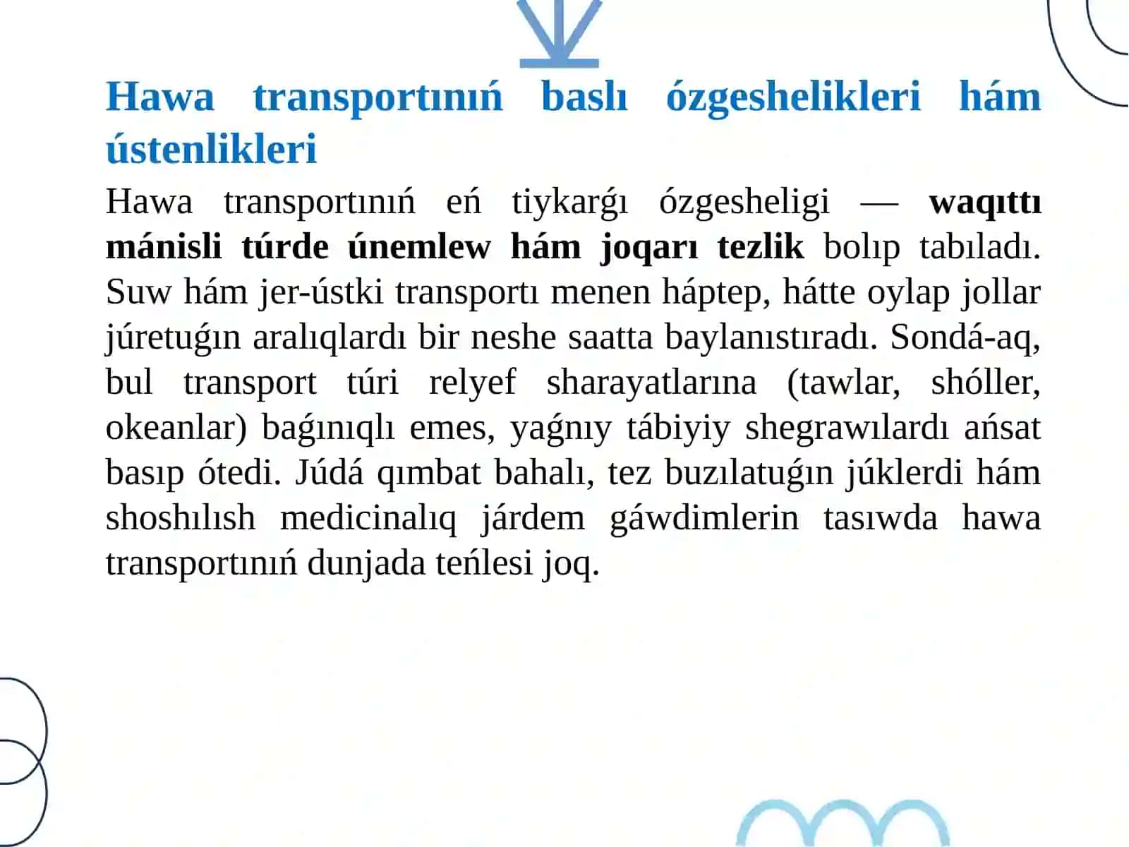 Hawa transportı rawajlanıwınıń ózine tán ózgeshelikleri 3
