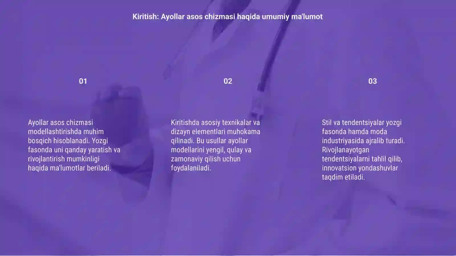 Ayollar asos chizmasini yozgi fasonda modellashtirish 3