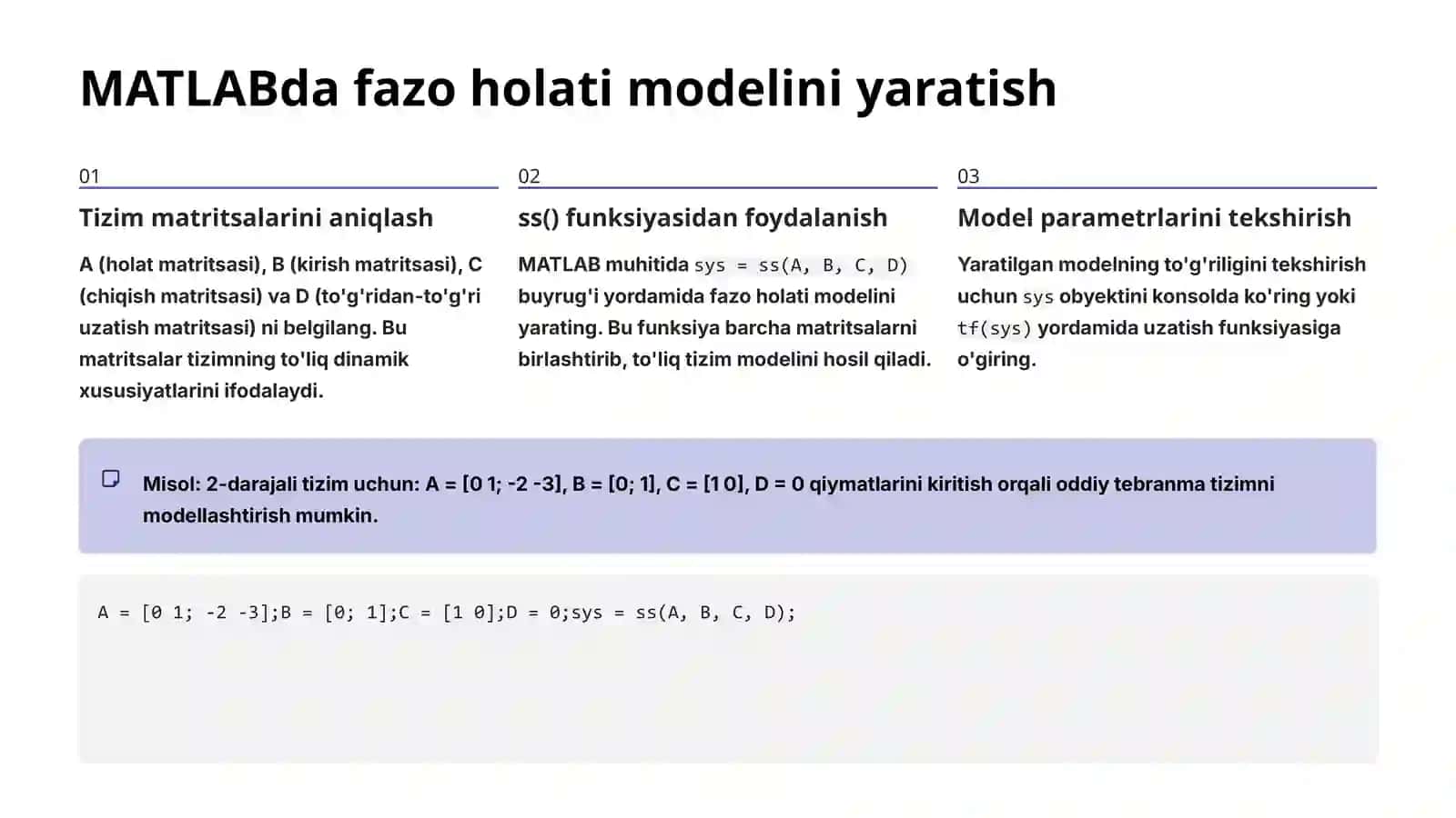 MATLAB yordamida fazo holati modeli asosida tahlil 3