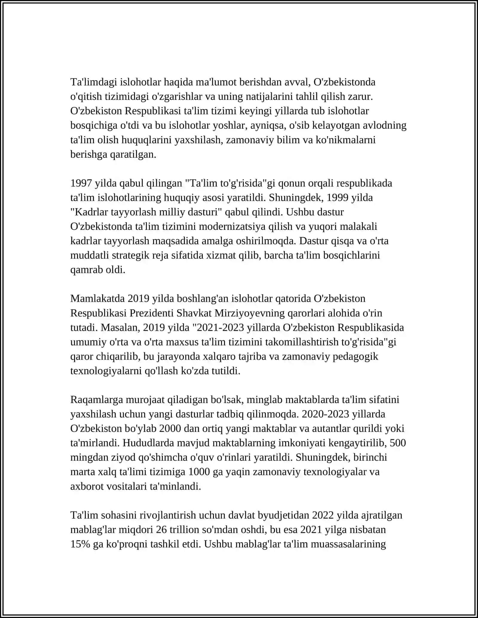 YANGI O'ZBEKISTONDA TA'LIM SIFATI 3