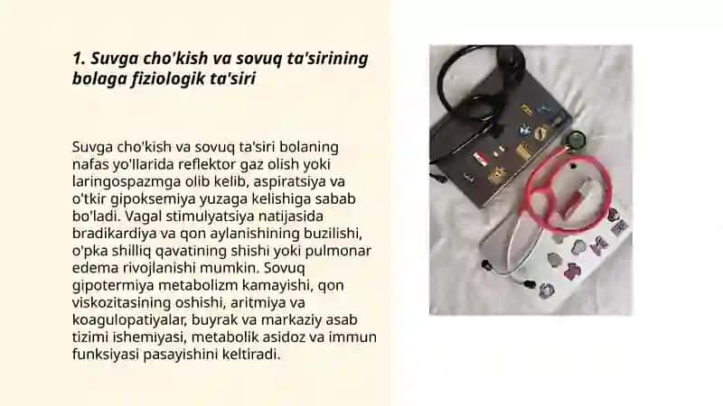 Tashqi muhit tasirotlari:suvga chǒkkanda sovuq olganda bola va uning oilasiga hamshiralik parvarishi 3