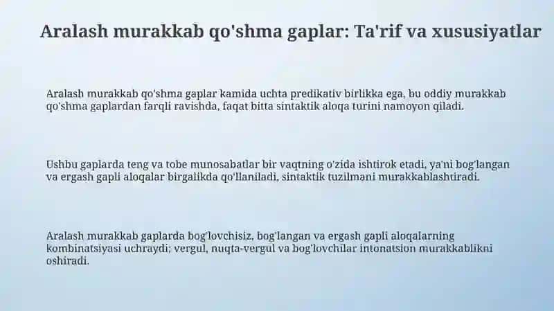 Aralash murakkab qo’shma gap qoliplari 3