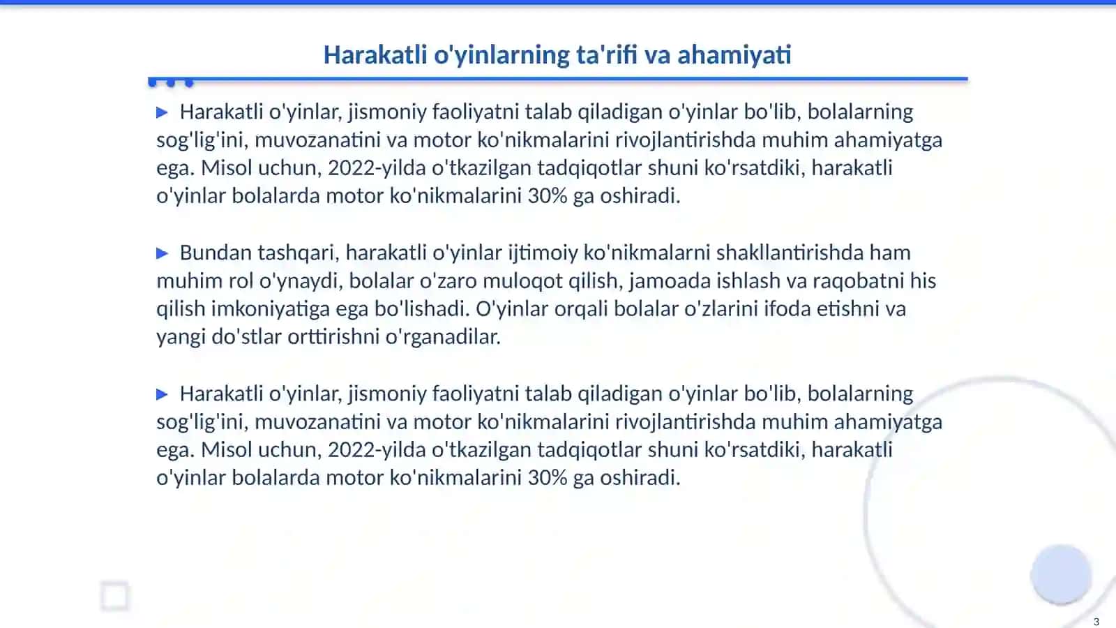 HARAKATLI O'YINLARNI REJALASHTIRISH VA NAZORAT QILISH 3