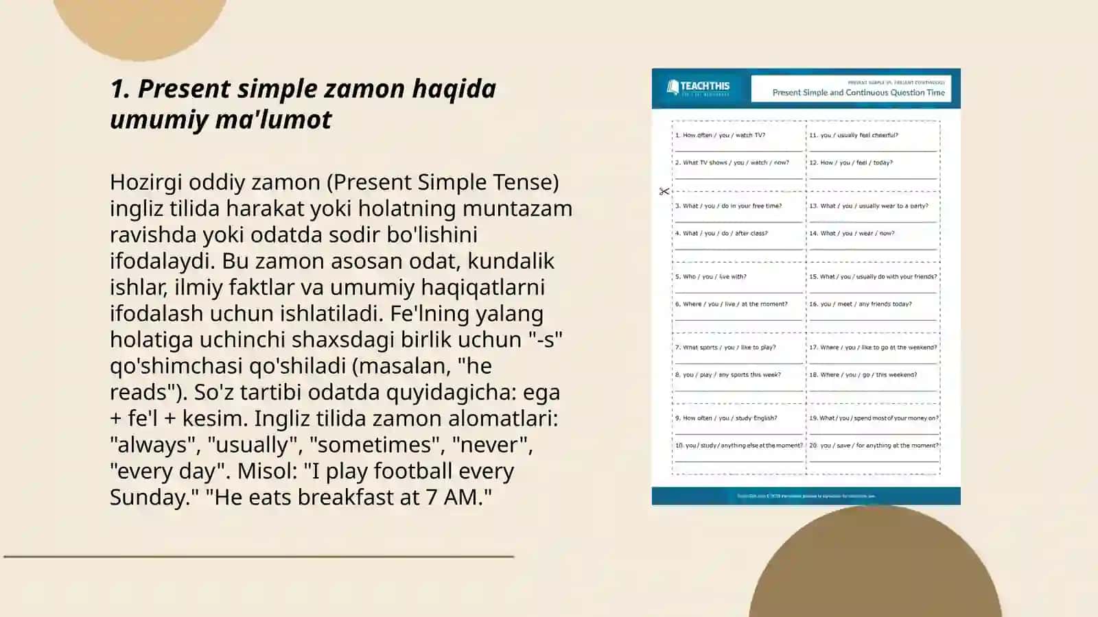 Present simple zamonini tushuntirish 3