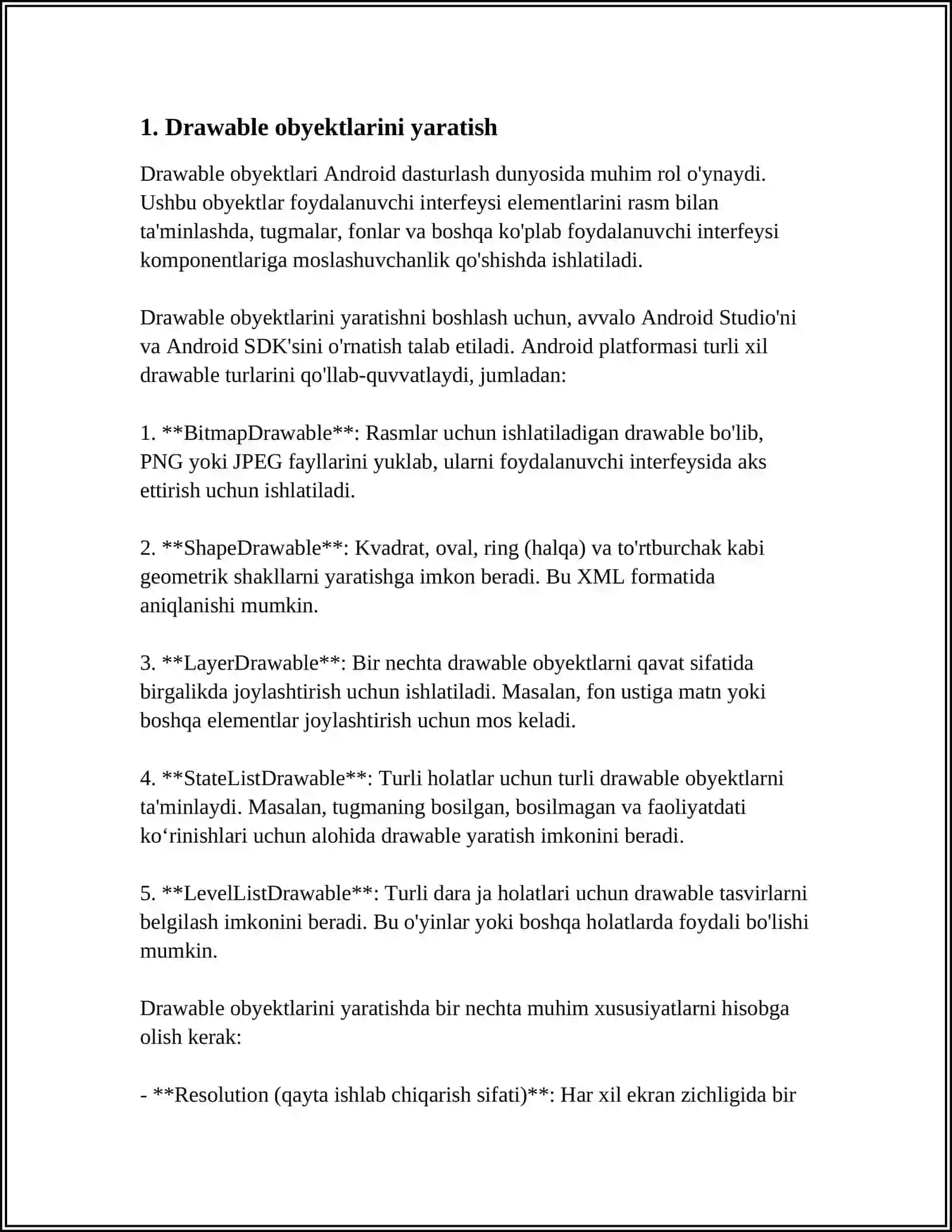 DRAWABLE OB’EKTLARI BILAN ISHLASH 3