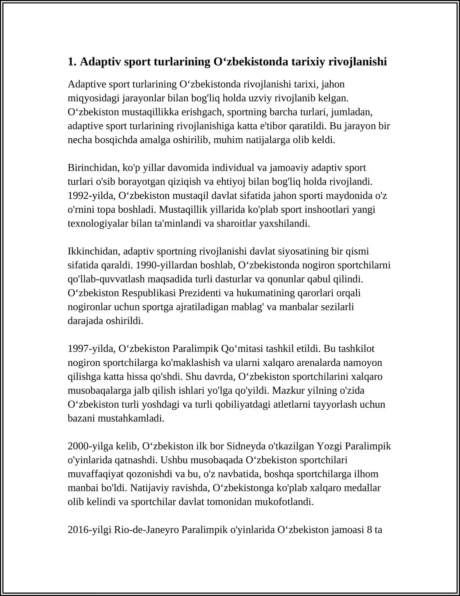 ADAPTIV SPORT TURLARI OZBEKISTONDA RIVOJLANISHI 3