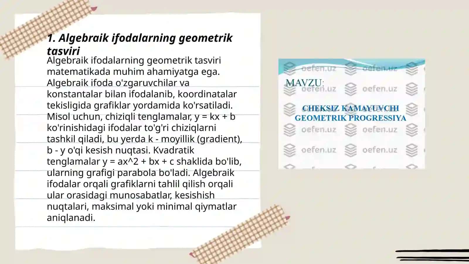 Algebraik ifodalarning geometrik ifodalanishi 3