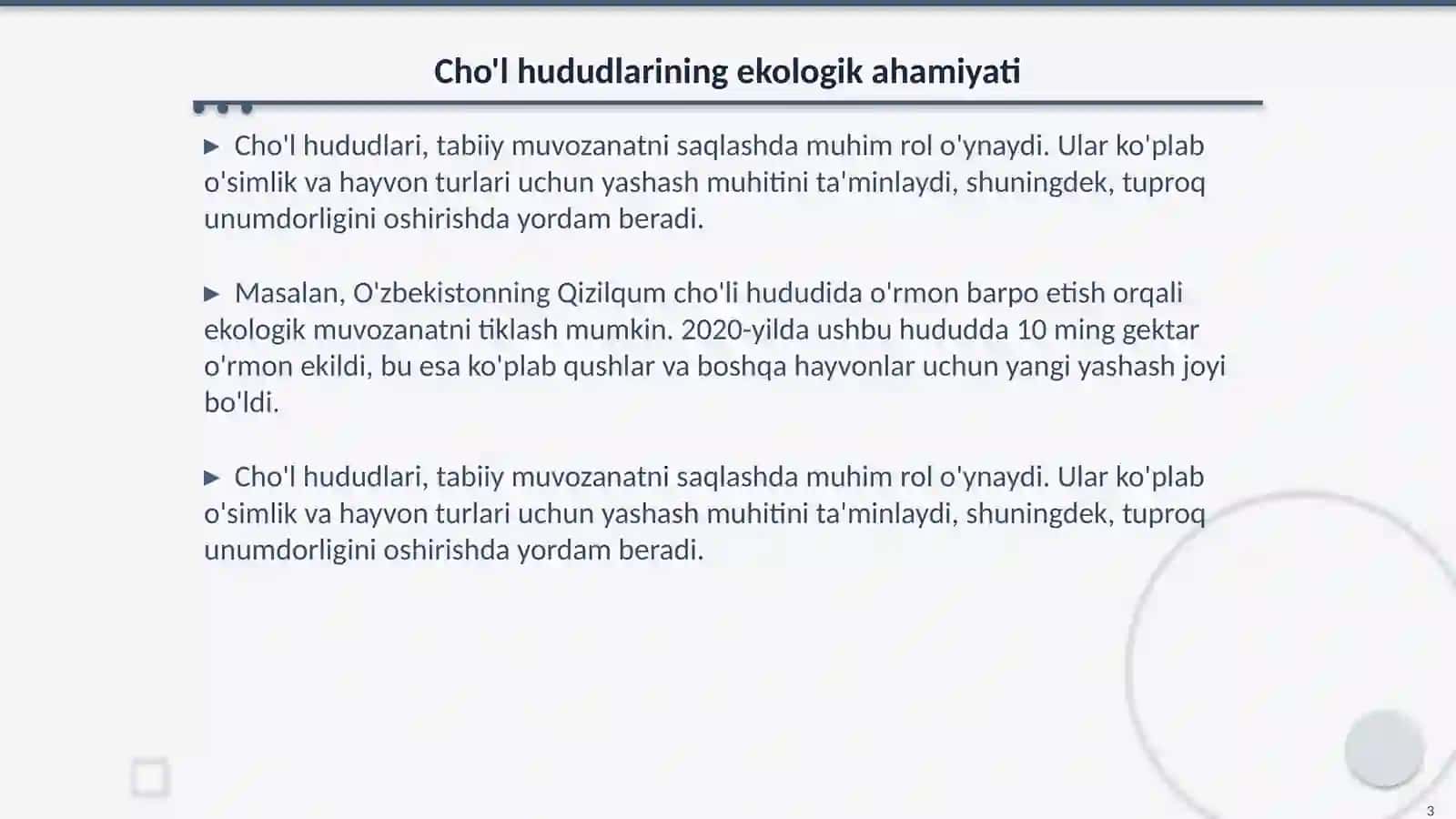 Cho'l hududlarida o'rmon barpo etish 3