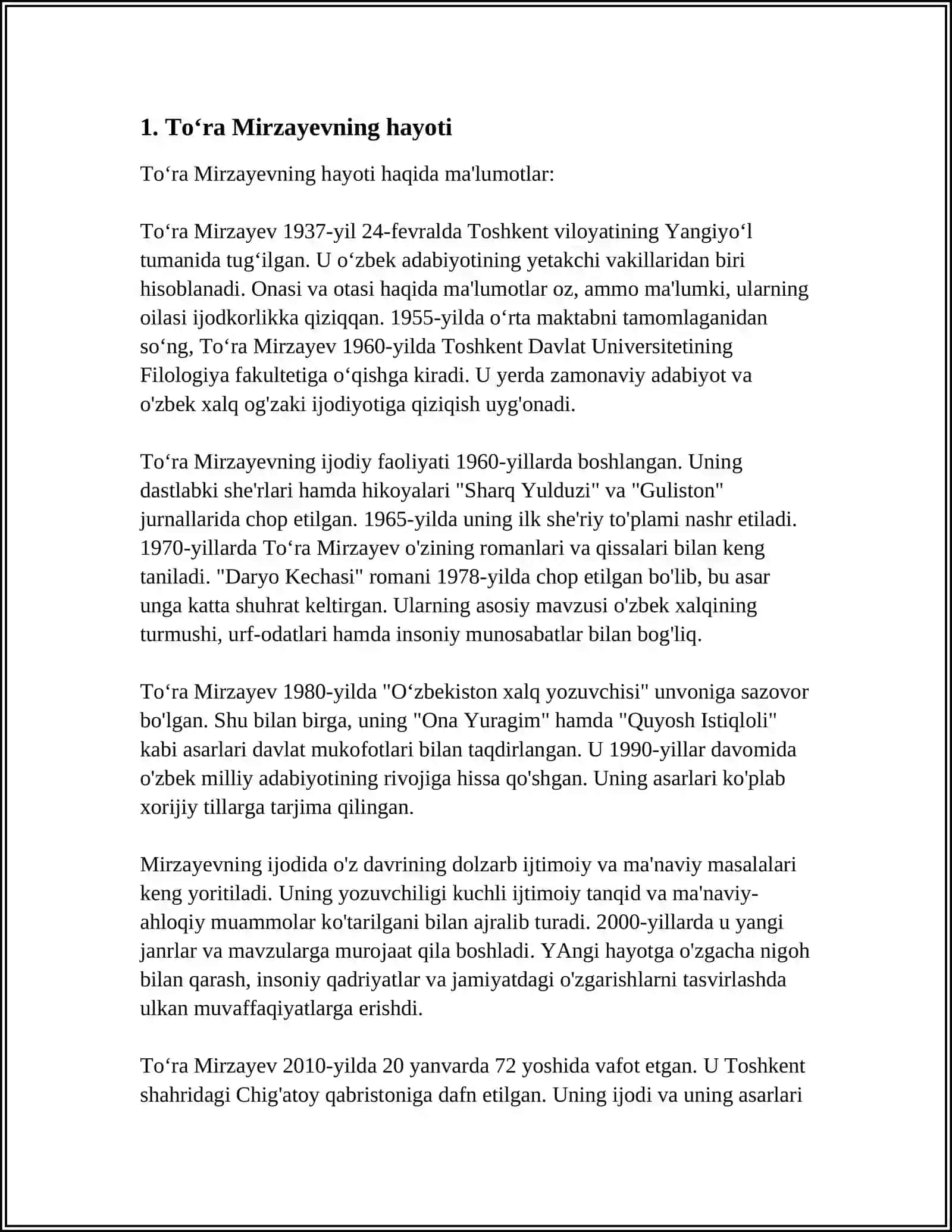 REFERAT Mavzu: TOʻRA MIRZAYEV 3