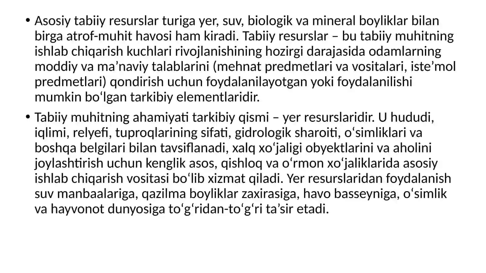 Yer resurslarining e klanishi va o'z xususiyatlari 3
