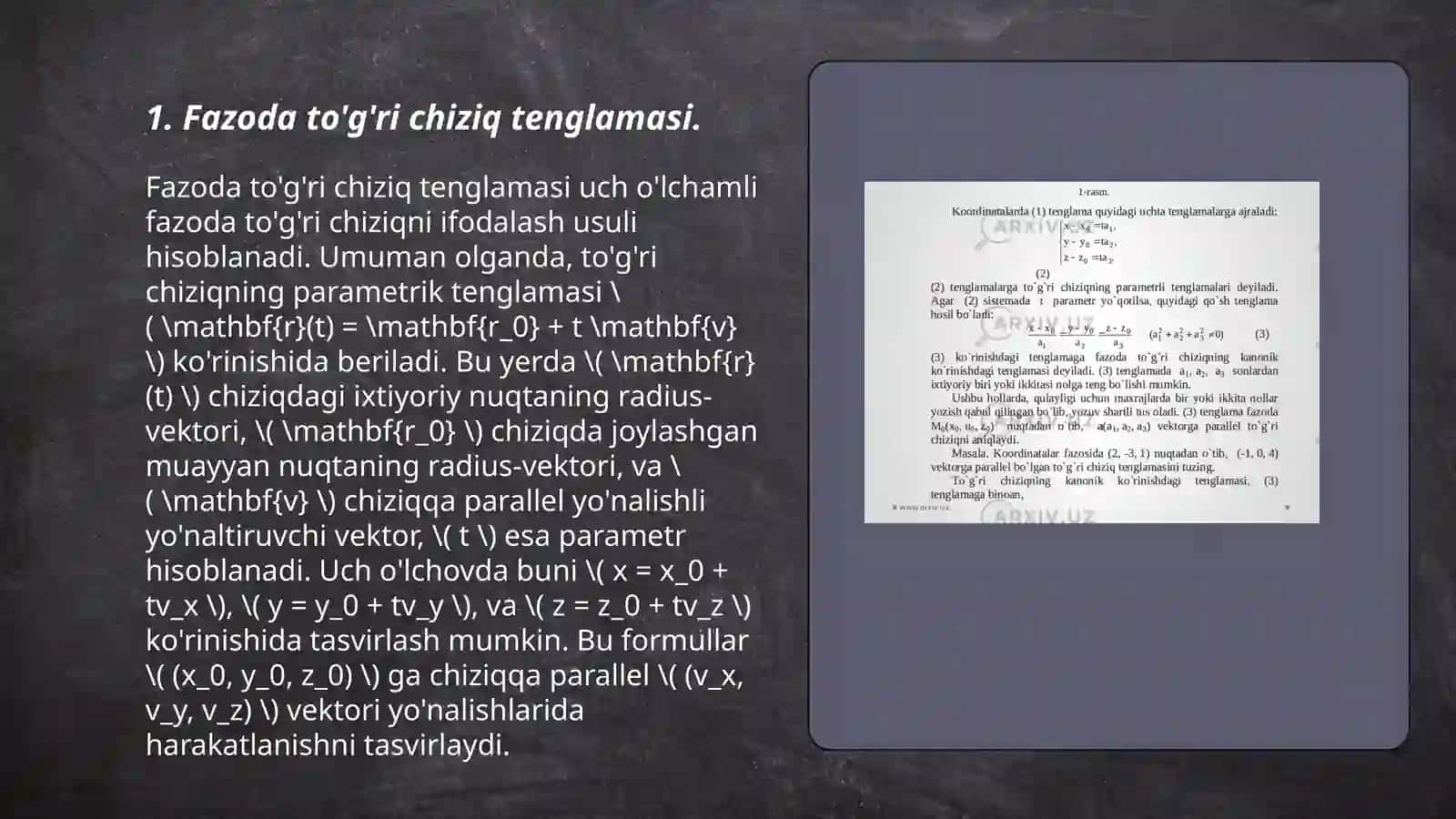 Fazoda tekislik va to'g'ri chiziq tenglamalar 3