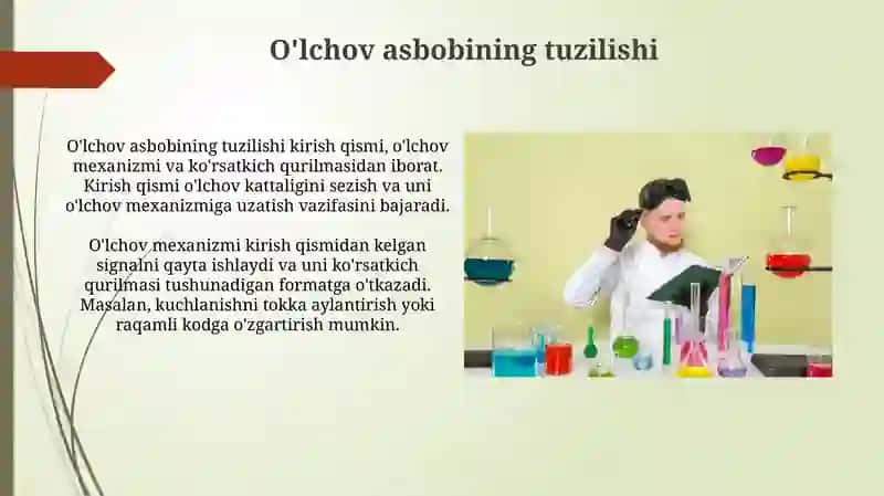 O‘lchash vositalar strukturasi, fizikaviy-kimyoviy o‘lchashlrda o‘lchash 3