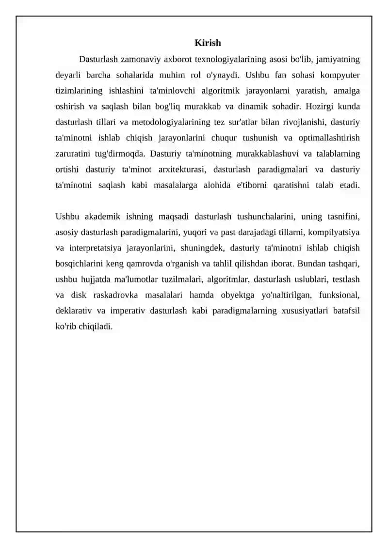 Dasturlash asoslari: Tushunchalar va tasnif 3