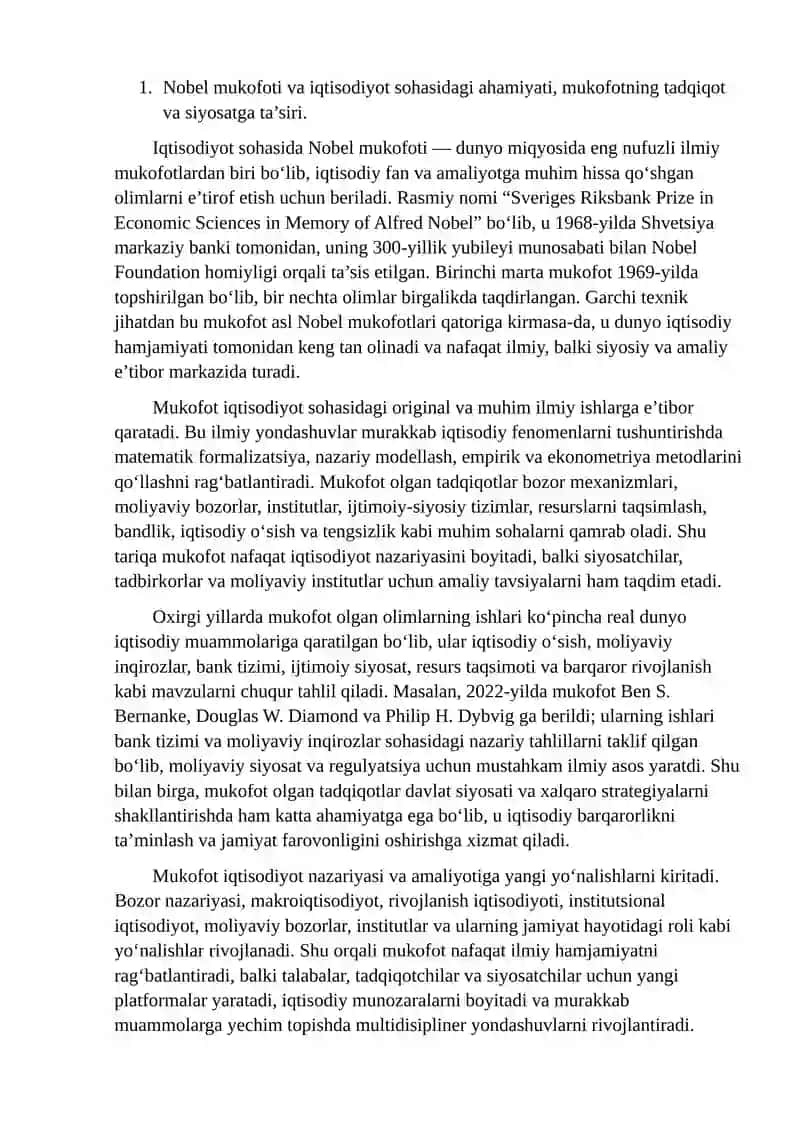 IQTISODIYOT SOHASIDA NOBEL MUKOFOTI LAUREATLARI 3