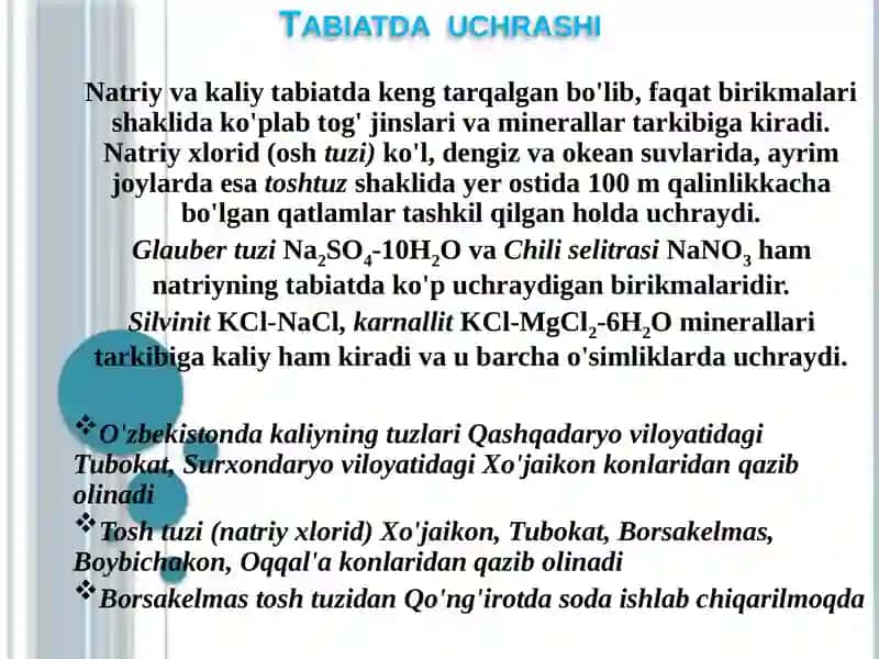 Natriyvakaliyning xossalari 3