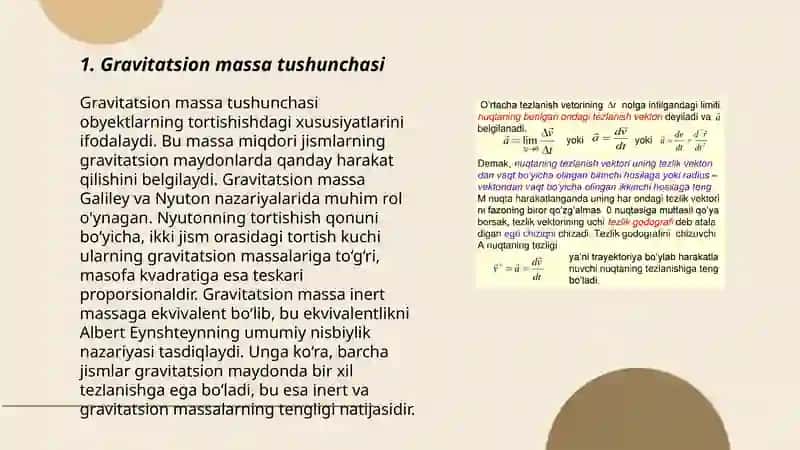 Gravitatsion massa va Galileyning umumlashgan qonuni 3