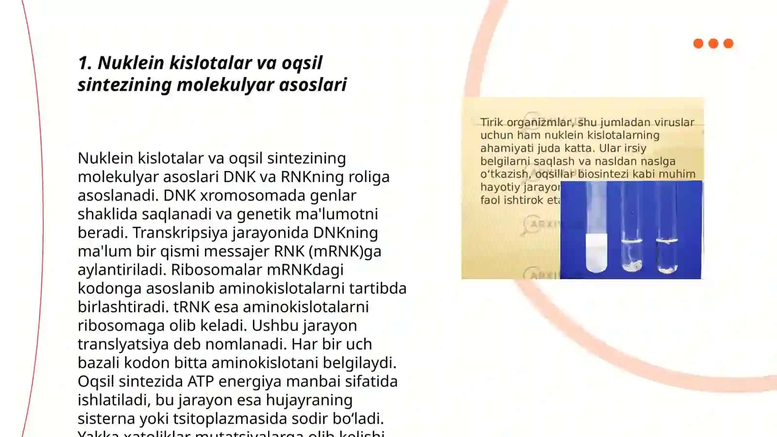 Nuklein kislotalar oqsil sintezining molekulyar asoslari 3