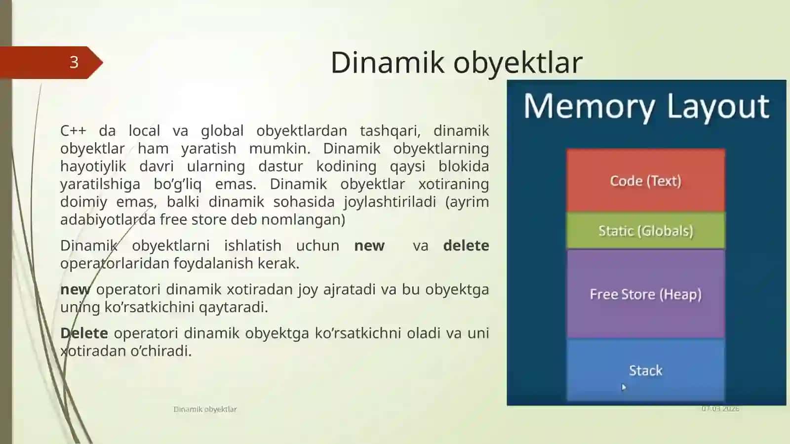 Dinamik obyektlar. Dinamik massivlar 3