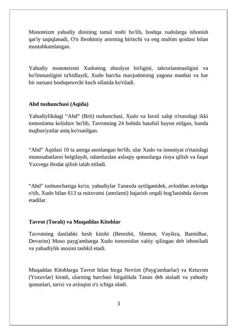 Yaxudiylik dininning xususiyatlari 3