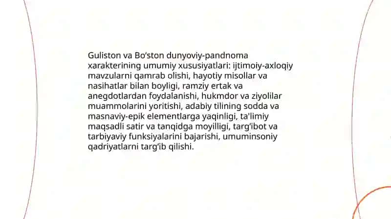 Guliston va Boʻston dunyoviy-pandnoma xarakteri 3
