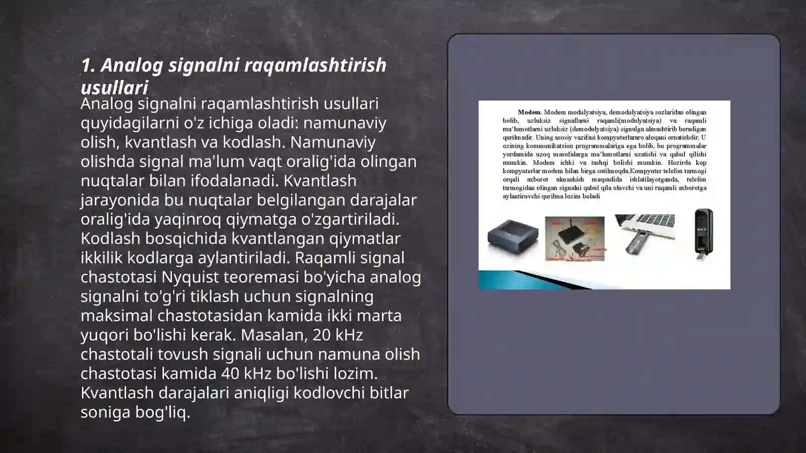 Anolog signallarni diskretlashtirish Analog va raqamli signallarga ishlov berish 3