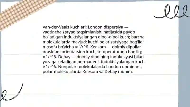 Malekulalararo ta'sirlar Van-Der-Vaals kuchlari 3