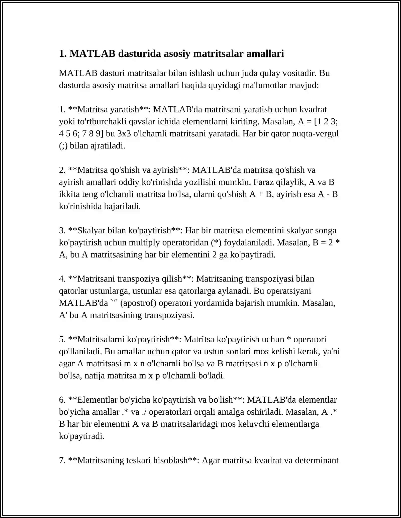 MATLAB DASTURIY MATEMATIK MASALALAR YECHISH 3
