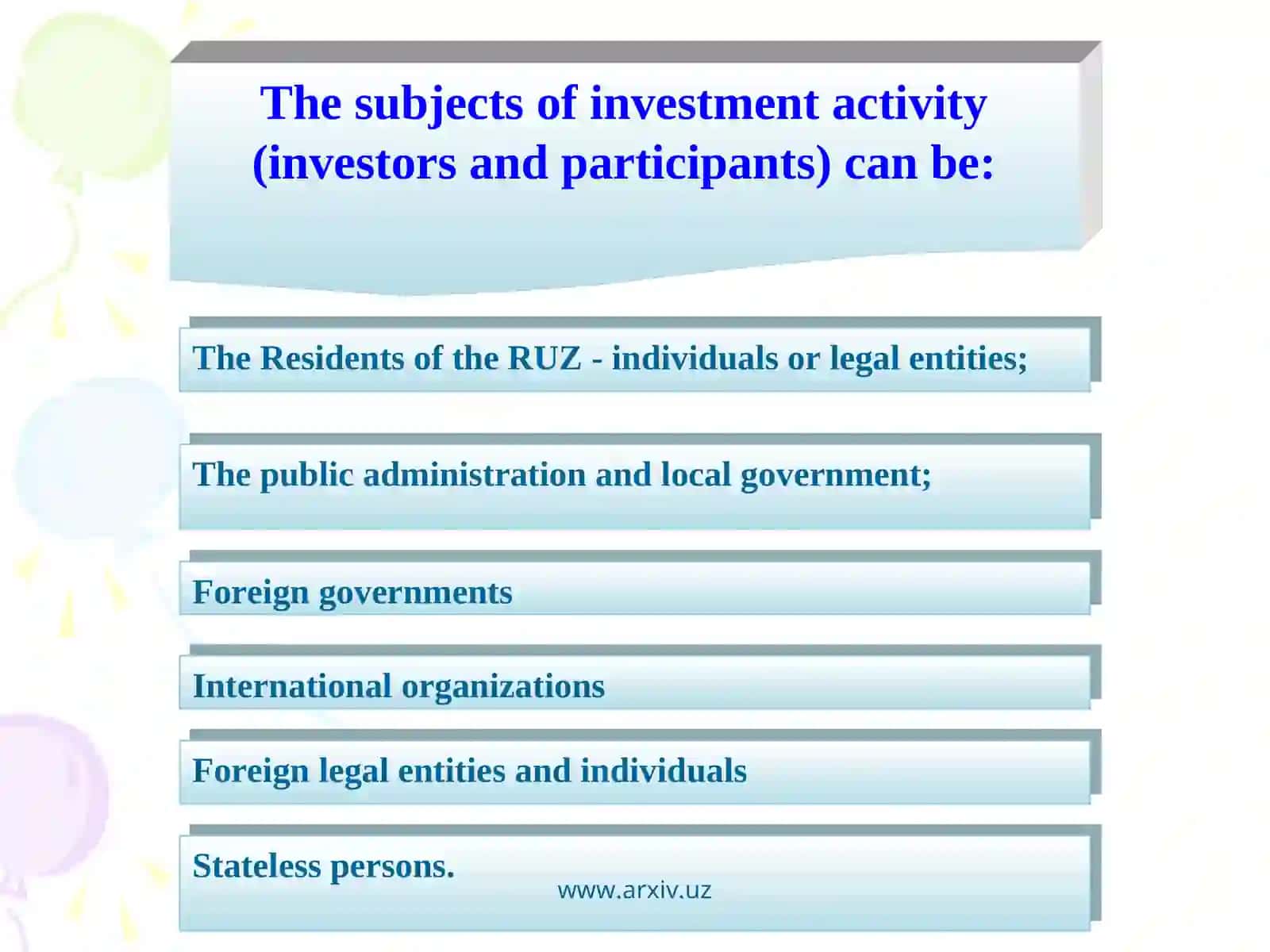 Investment activities and investment policy 3