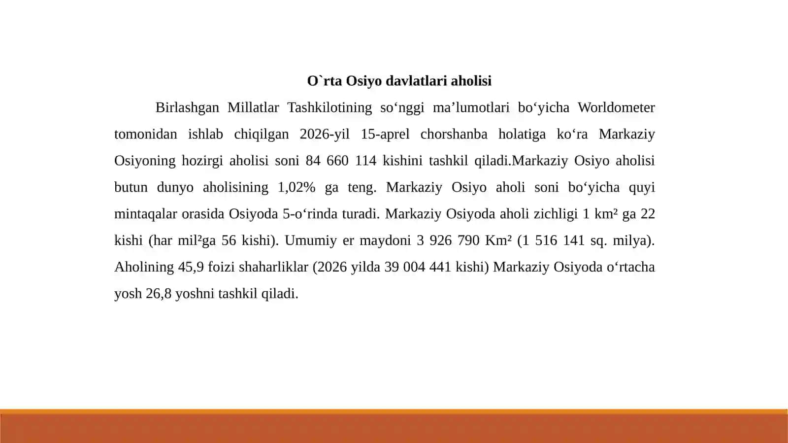 O`rta Osiyo davlatlari aholisi va demografik vaziyati 3