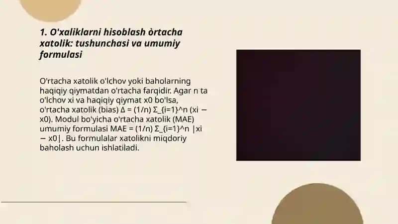 O'xaliklarni hisoblash òrtacha xatolik 3
