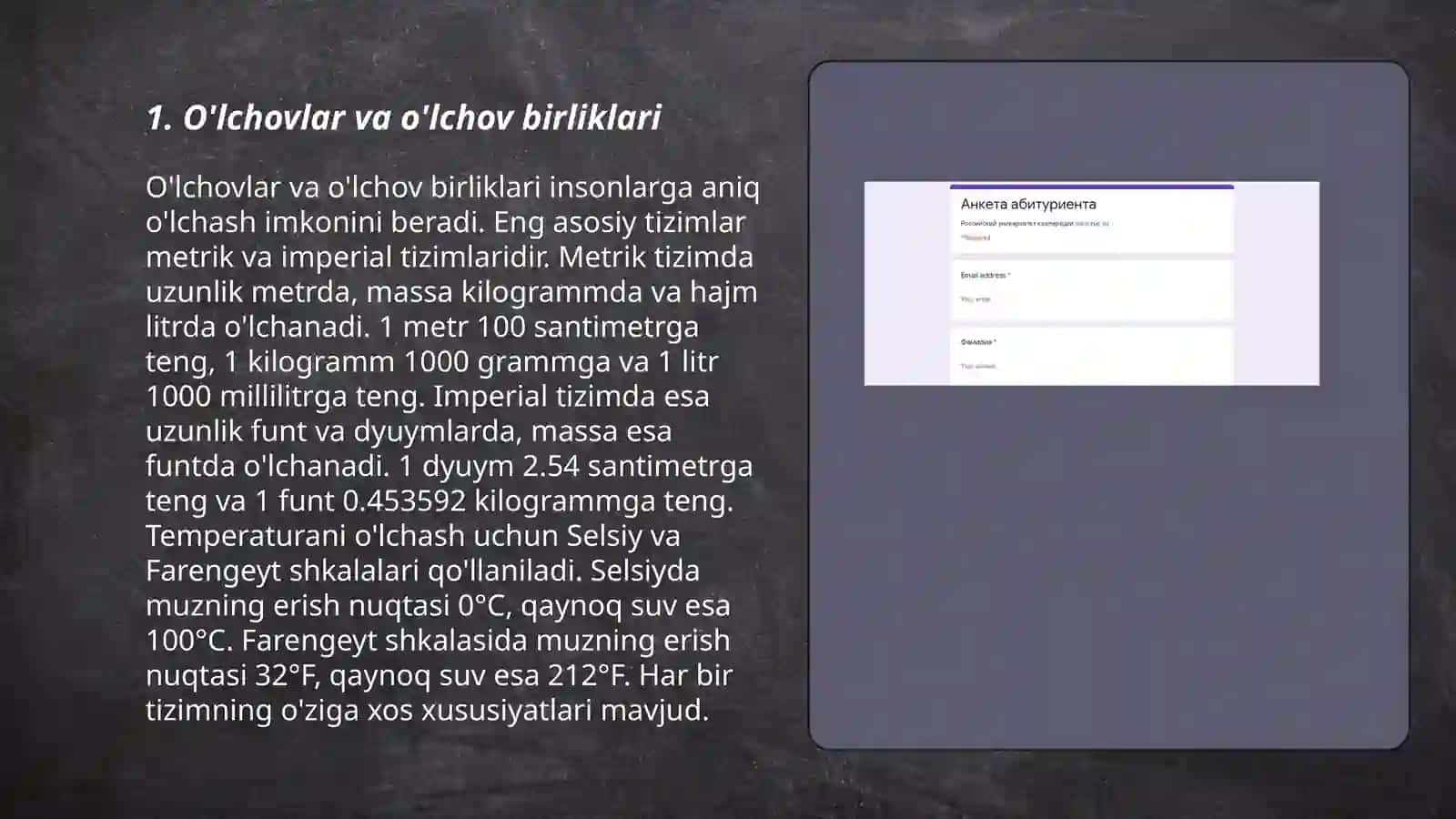 O'lchovlar va o'lchov birliklari 3