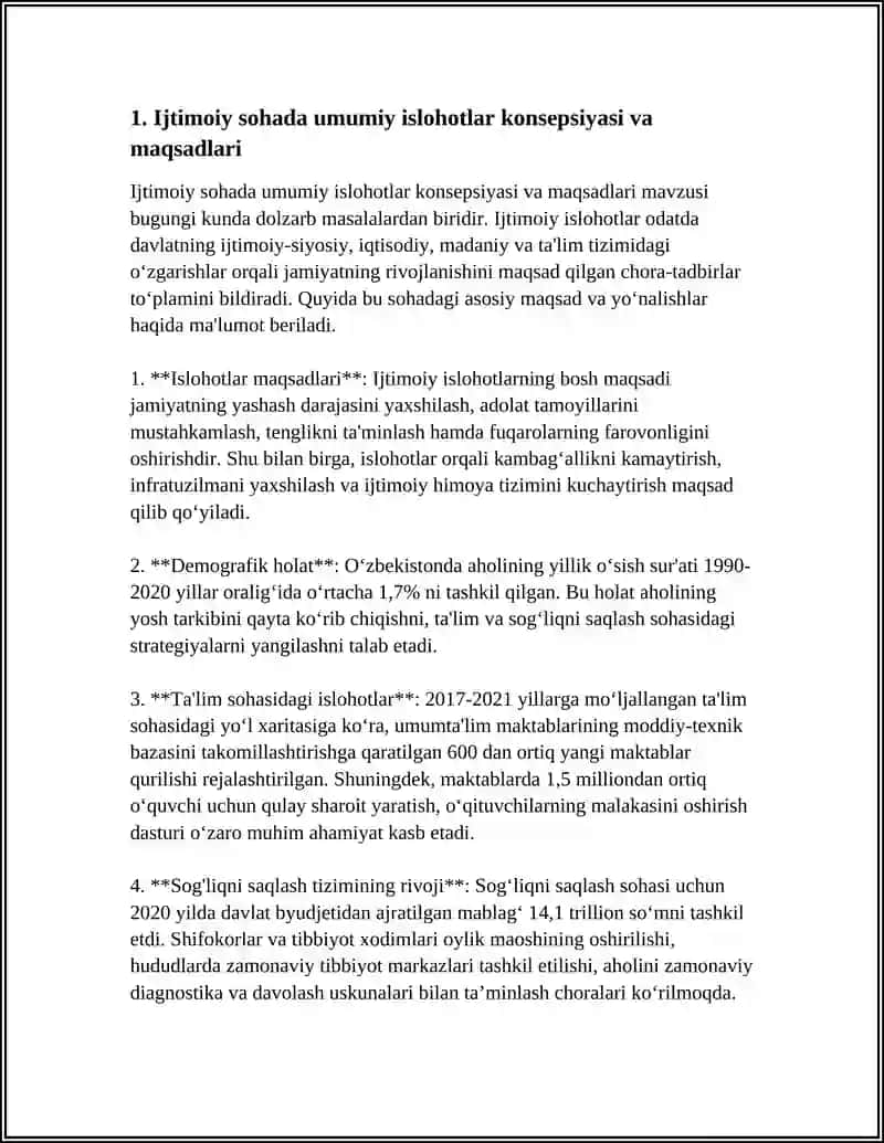 OʻZBEKISTONDA IJTIMOIY SOHADA AMALGA OSHIRILAYOTGAN OʻZGARISHLAR MAZMUN VA MOHIYATI 3