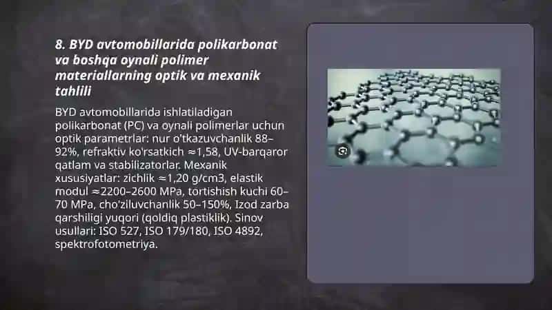 BYD avtomobillarida ishlatiladigan metall va polimer materiallarning tahlili 3