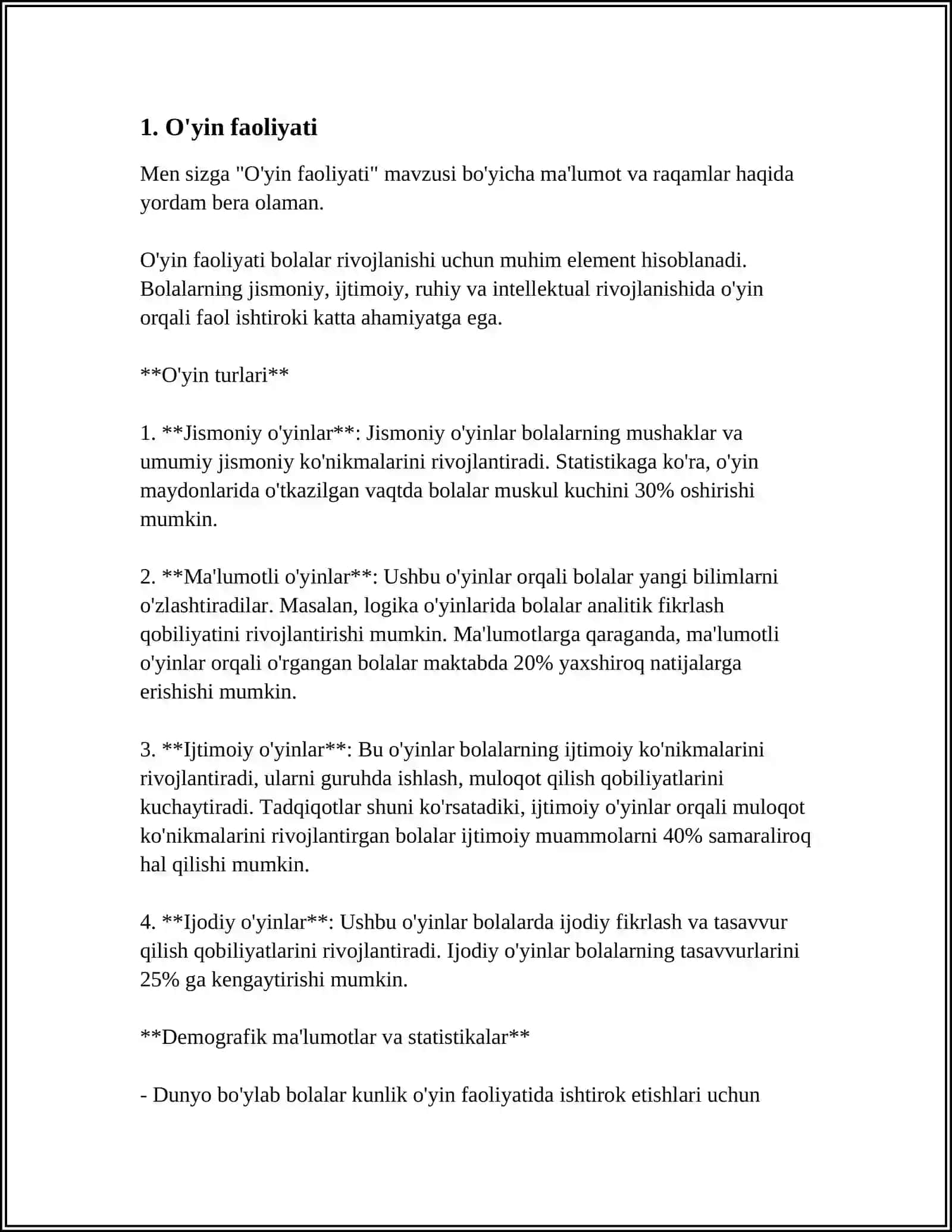 O'yin faoliyati 3
