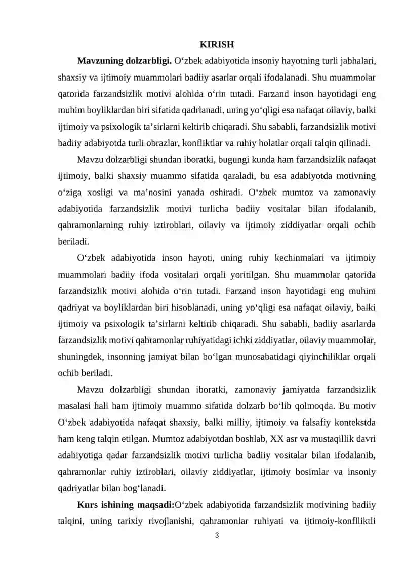 OʻZBEK ADABIYOTIDA FARZANDSIZLIK MOTIVINING BADIIY TALQINI 3