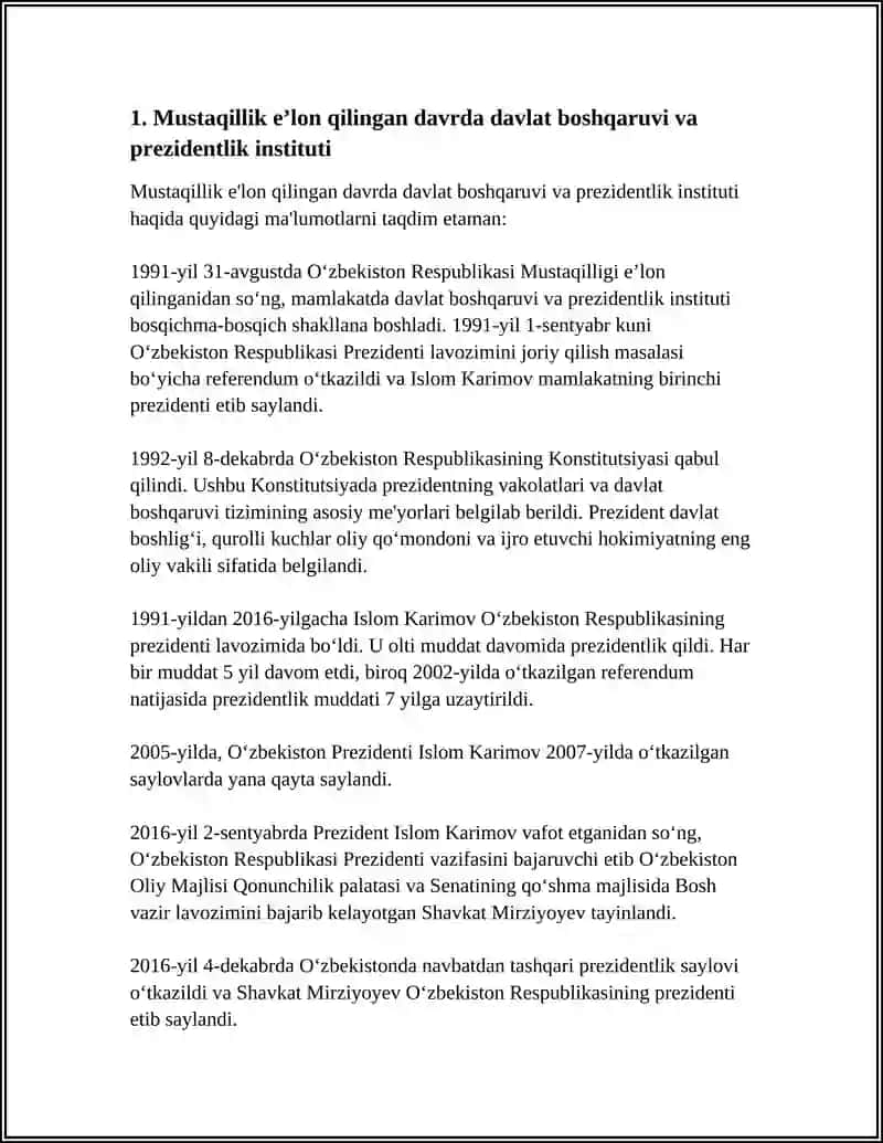 MUSTAQILLIK DAVRIDA OʻZBEKISTONDAGI IJTIMOIY-SIYOSIY JARAYONLAR 3