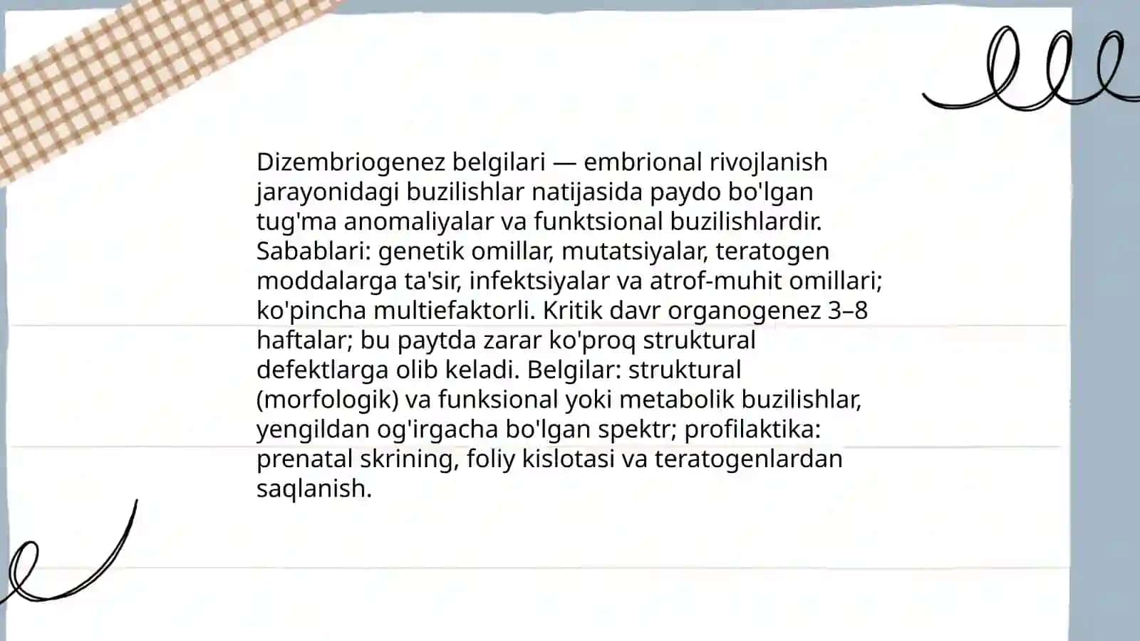Dizembriogenez belgilari 3