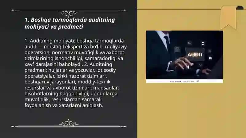 Boshqa tarmoqlarda auditning mohiyati va predmeti 3