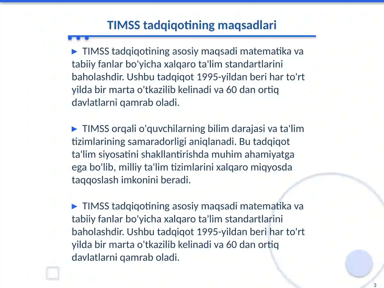 TIMSS tadqiqot usullarining xususiyatlari 3