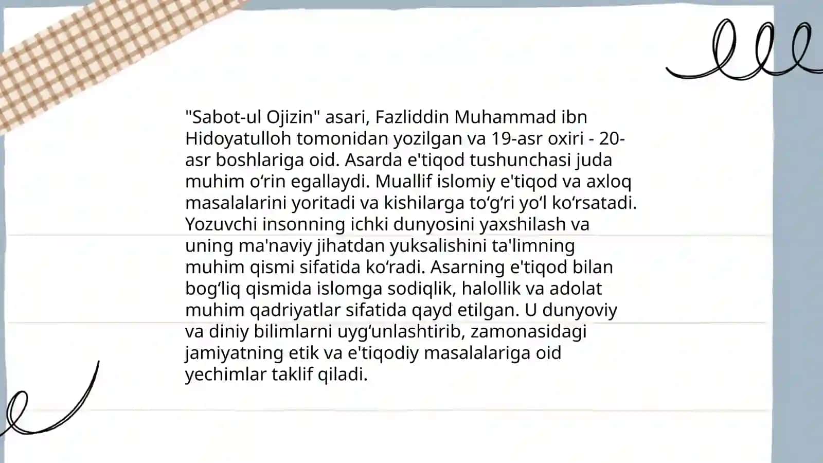 Sabot-ul Ojizining asaridagi e'tiqod masalasi 3