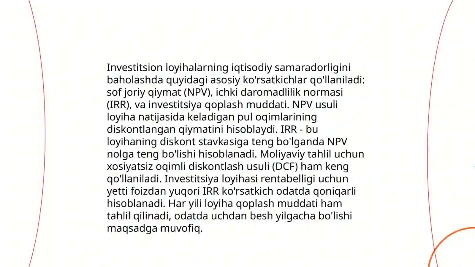 Investitsiyalar iqtisodiy samaradorligini baholash uslubi 3