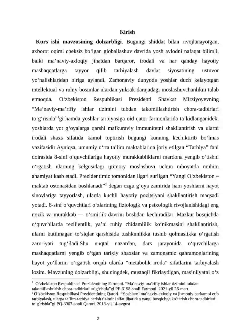 8-SINFDA “MASHAQQATLARNI YENGIB” O’TISH MAVZUSINI O’QITISH METODIKASI. 3