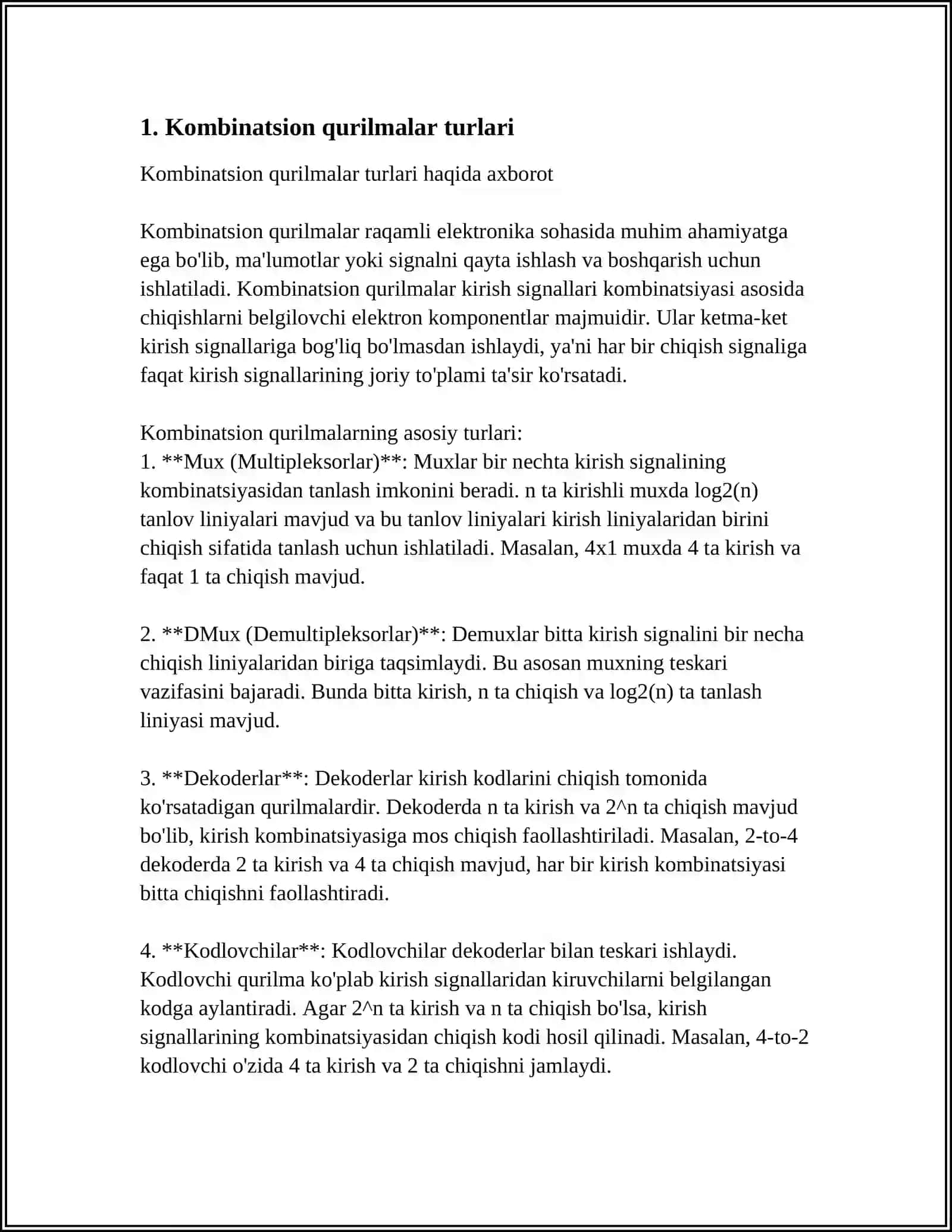 KOMBINATSION QURILMALARNING VAZIFALARI VA PARAMETRLARI 3