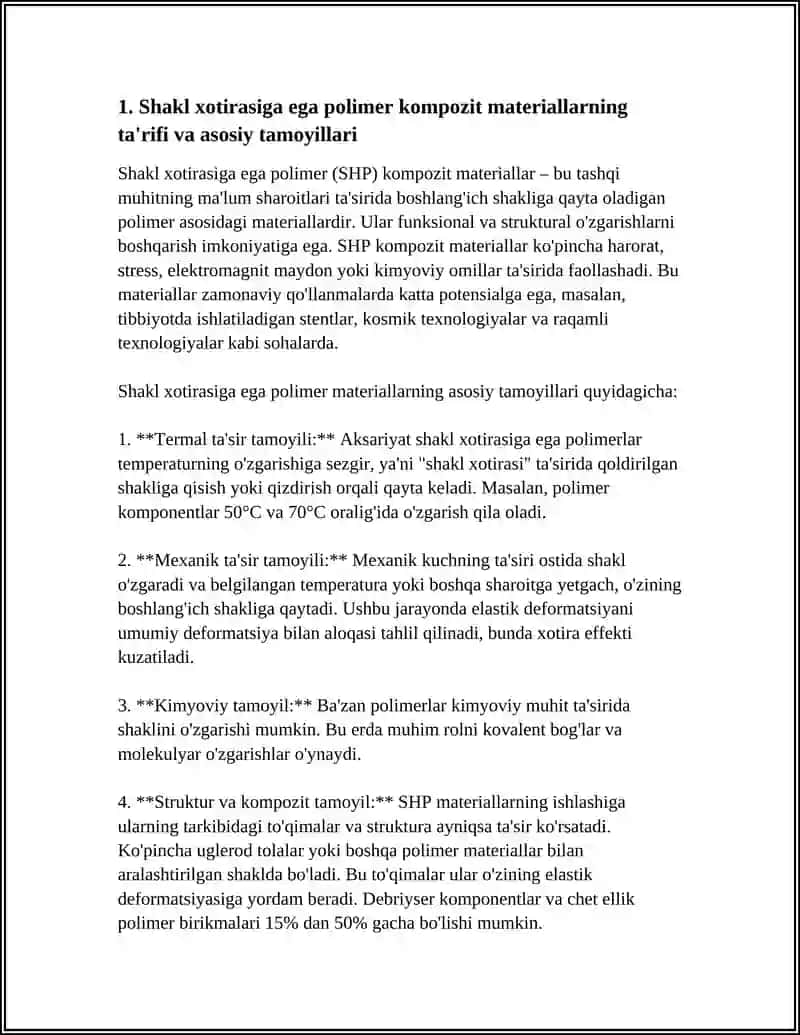 TURLI HIL ILOVALAR UCHUN SHAKL XOTIRASIGA EGA POLIMER KOMPAZIT MATERIALLAR 3