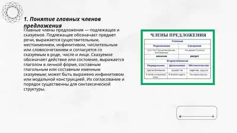 Понятие главных членов предложения 3