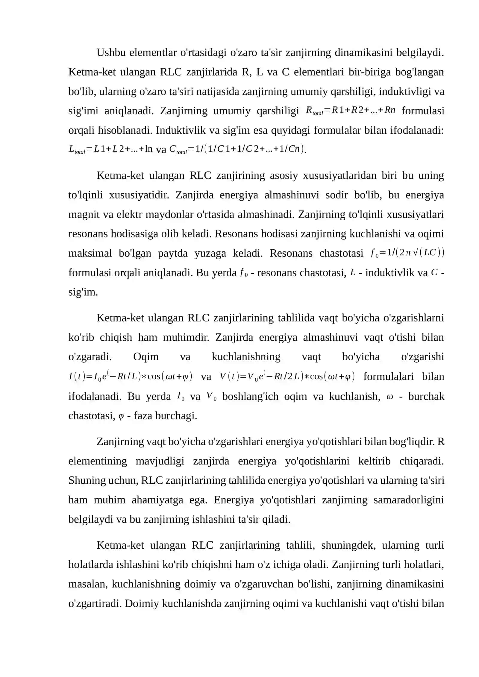 Ketma-ket ulangan RLC zanjirlari tahlili 3