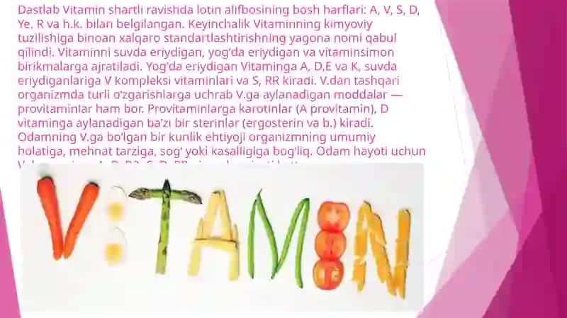 Vitaminlar haqida umumiy ma'lumot, biokimyo 3